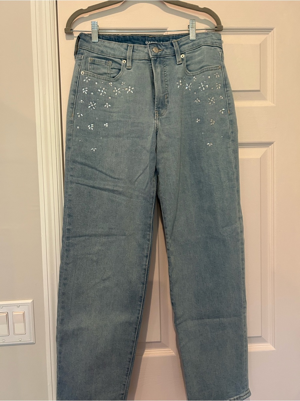 Old Navy Light Blue Straight-Leg Jeans with Floral Stud Detail